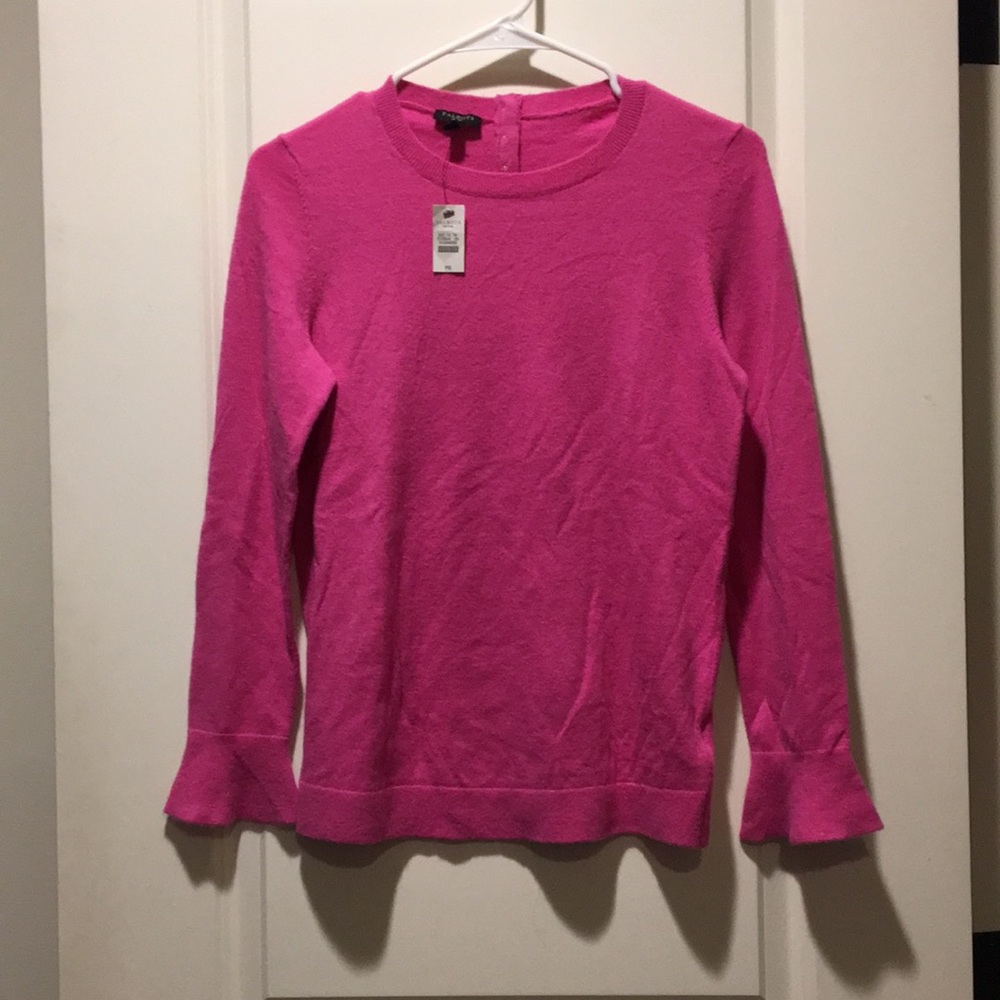 NWT Talbots lambswool blend pullover Sweater Trumpet cuff button neck size SP